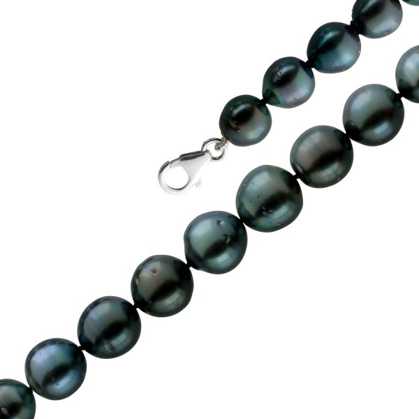 Tahitiperlen Kette Anthrazit grün-silber changierende Tahiti Perlen fast ganz runde Perlen im Verlauf 8mm bis 10mm Sterling Silber 925 Karabiner