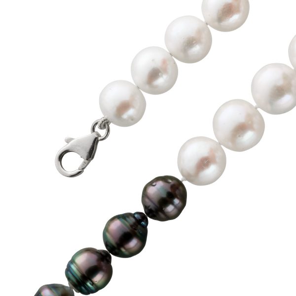 Perlenkette Südseeperlen Black and white 11mm Barocke Tahitiperlen 11mm