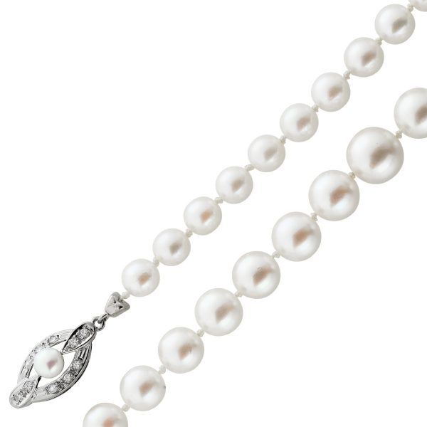 Perlenkette jap. Akoyaperlen 6,2-9,3mm 10 Diamanten 0,10ct TW VVSI