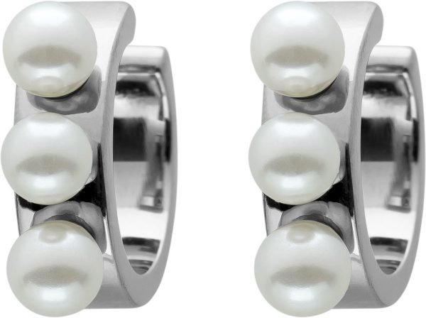 Ear Cuffs Ohrrand CreolenOhrklemmen, Edelstahl, T-Y,mit 6 synth weissen Perlen4,3mm, 14,5×4,5mm